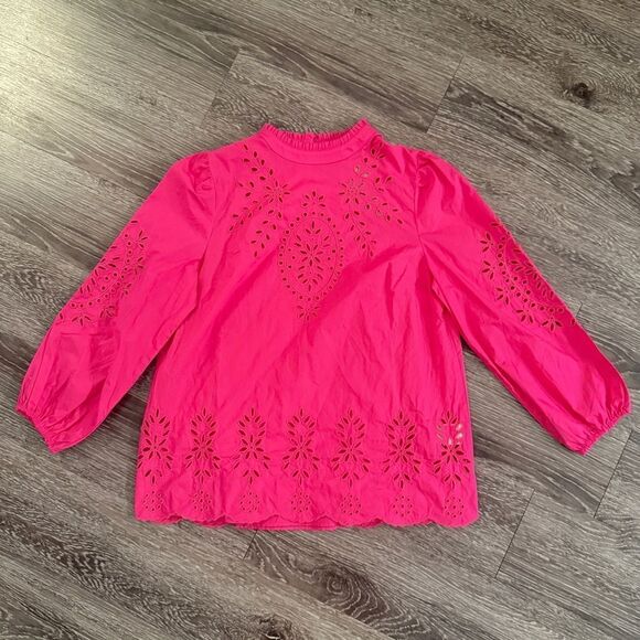 J. Crew Tops - J. Crew Mockneck cotton poplin top with embroidered eyelet New